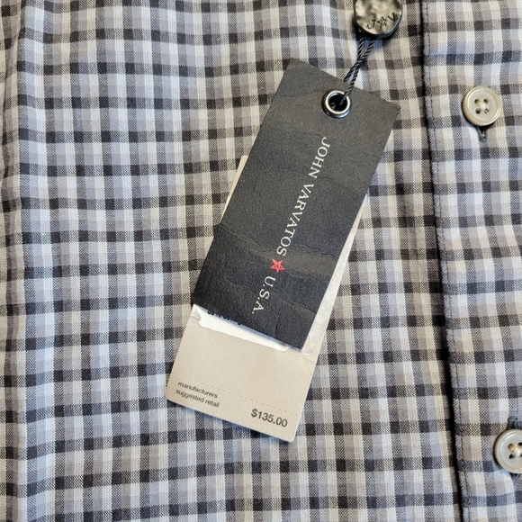 NWT John Varvatos Button Up Shirt Men's Medium Long Sleeve Gray Plaid Cotton - Picture 7 of 11